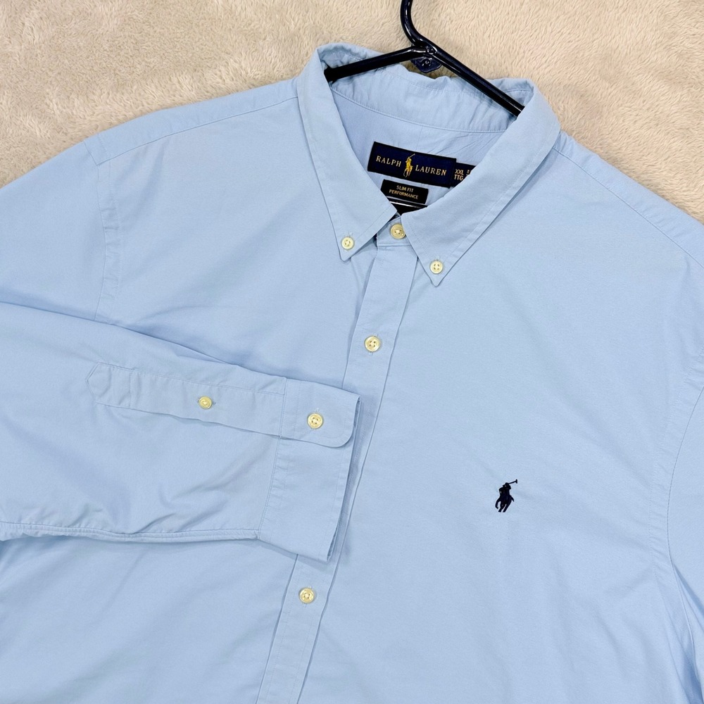 Ralph Lauren Slim Fit Performance Button Down Shirt Mens XXL Blue Long Sleeve